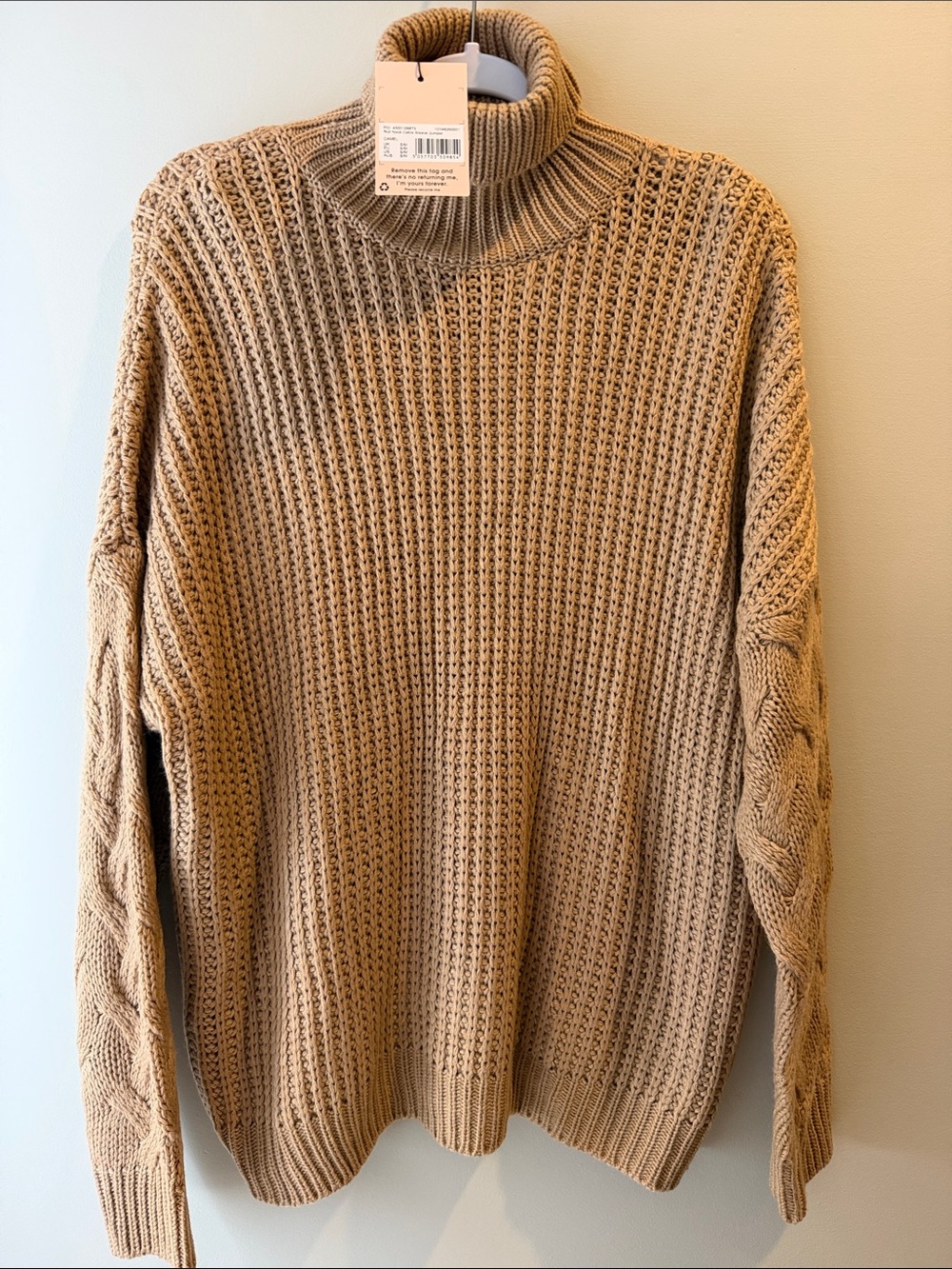 Missguided Roll Neck Cable Sleeve Sweater in Camel, Size S/M NWT